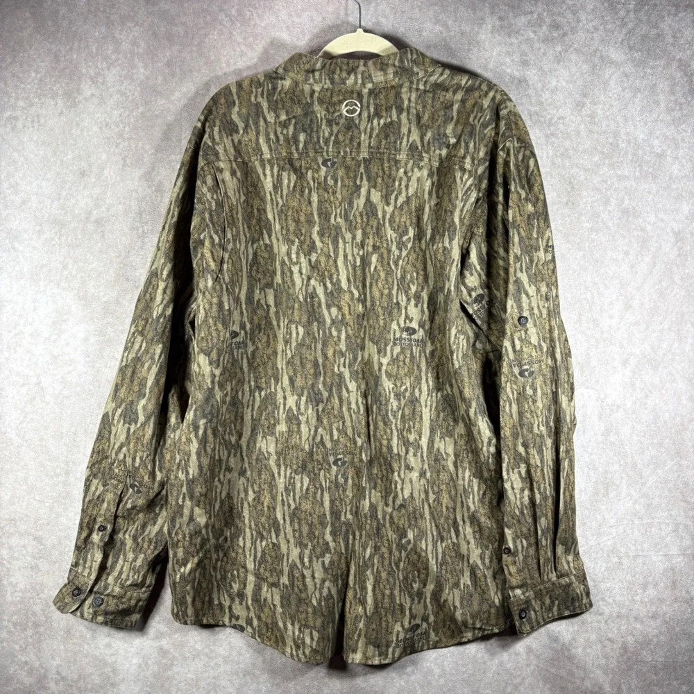 Magellan Button Up Shirt Mens XL Brown Mossy Oak Bottomland Hunt Gear Camo Shirt